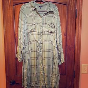 Torrid Olive Plaid Drawstring Shirt Dress